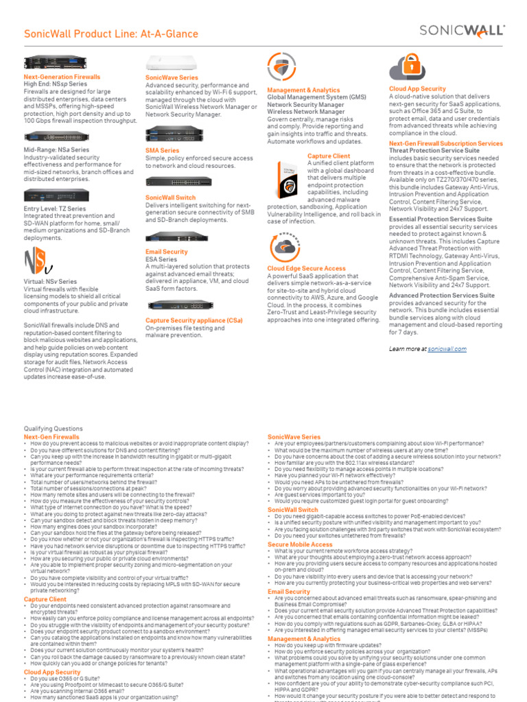 Datasheet Sonicwall Product Line at A Glance Download Free PDF