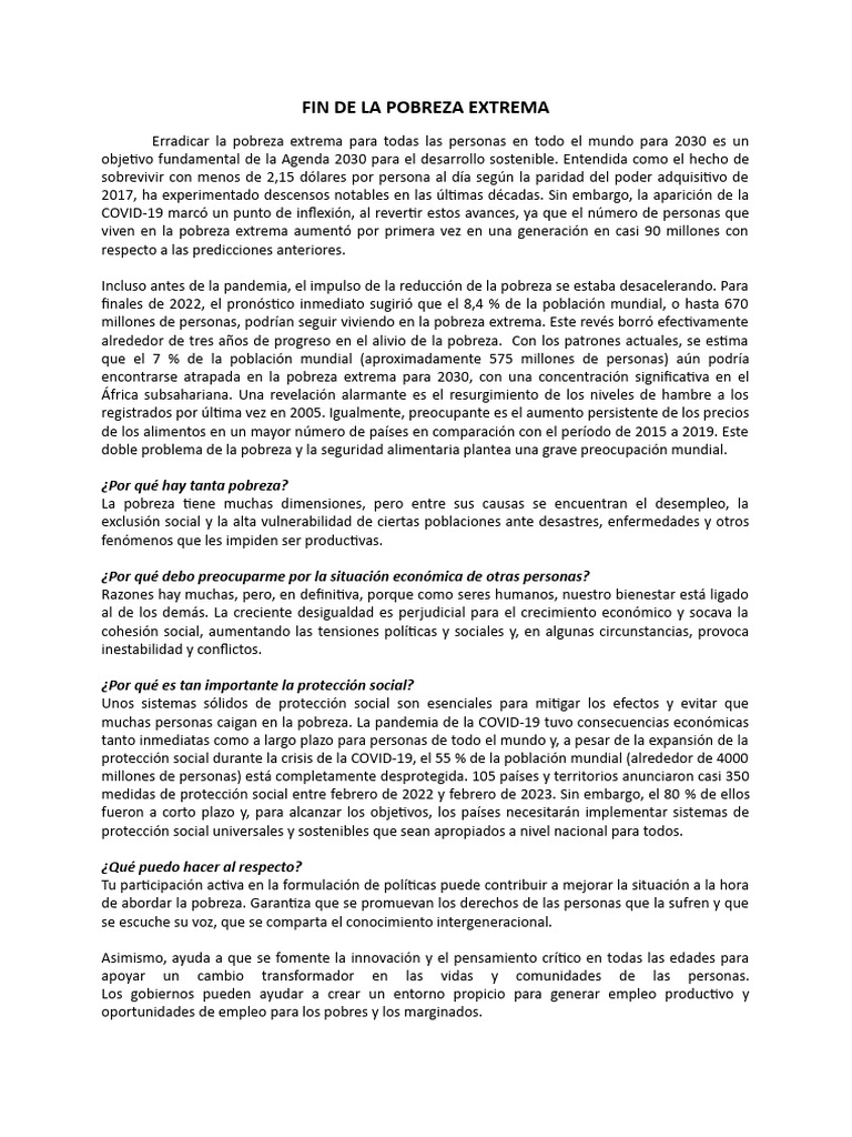 Fin de la pobreza extrema 2030 | PDF | Pobreza | Pobreza e indigencia