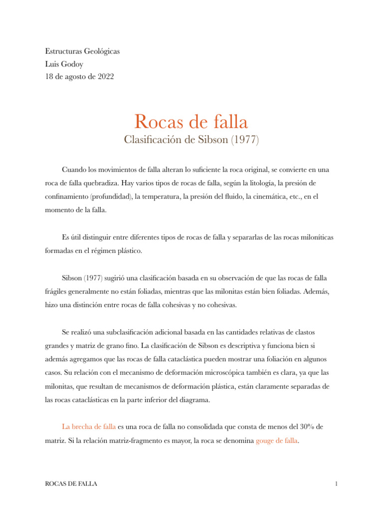 Rocas de Falla, Sibson 1977. | PDF | Roca (geología) | Falla (geología)