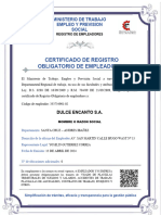 Certificado de Inscripcion Ministerio de Trabajo y Prevision Social