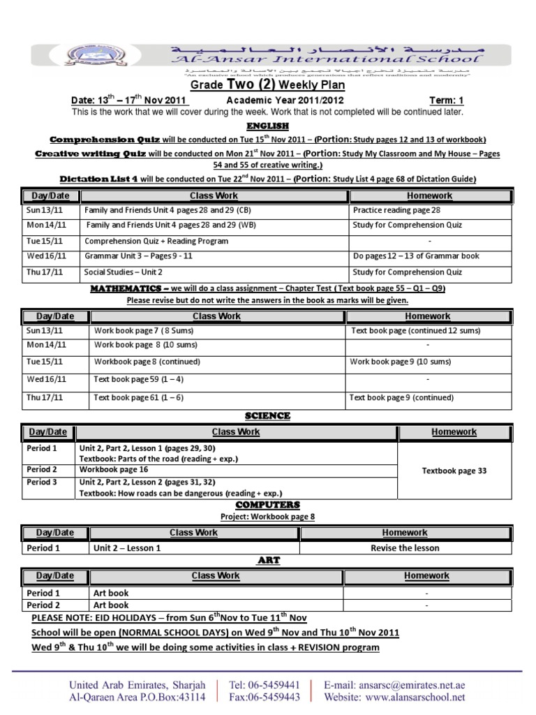 Grade 2 Weekly Lesson Plan Nov 2011 | PDF | Foreign Language Studies