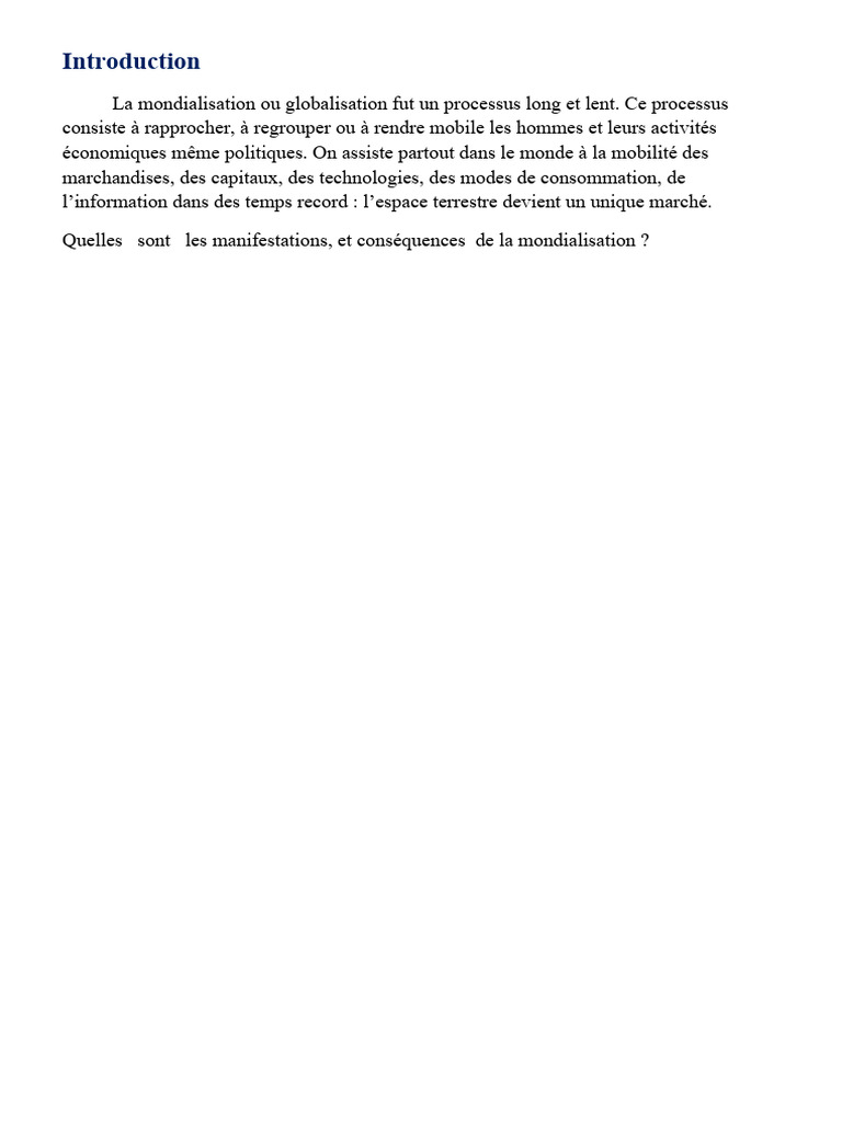 Manifestations et Conséquences de la Mondialisation | PDF ...