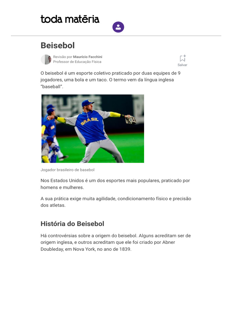 Beisebol - Fundamentos, Regras e Equipamentos - Toda Matéria | PDF ...