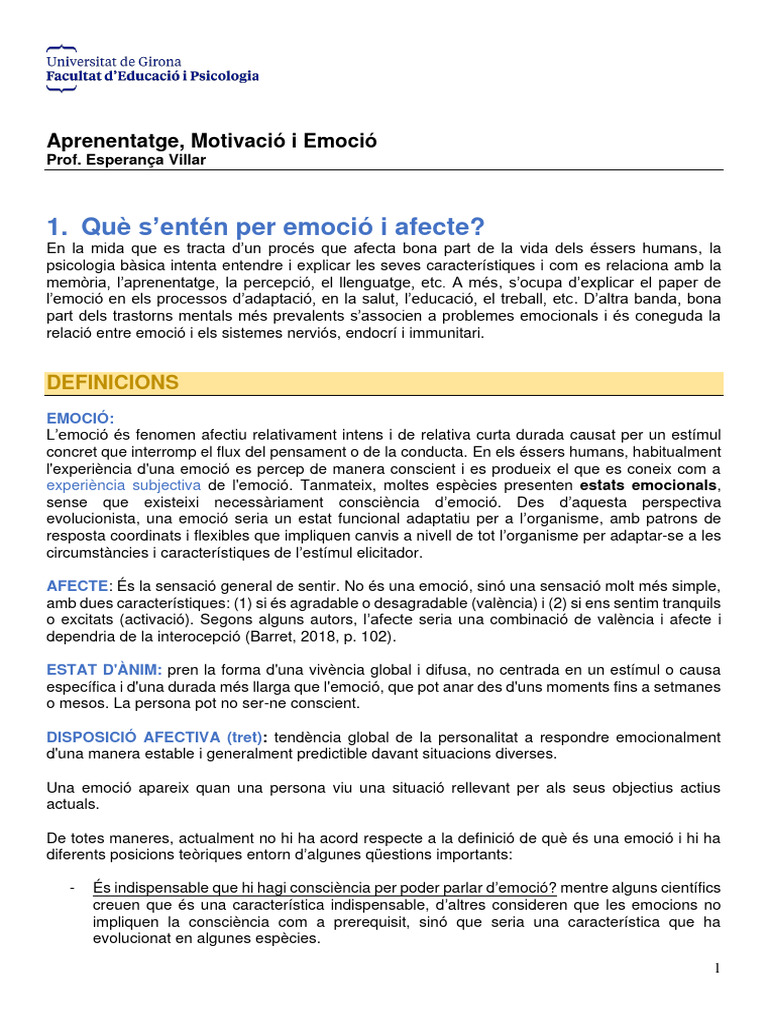 Què Sentén Per Emoció I Afecte | PDF