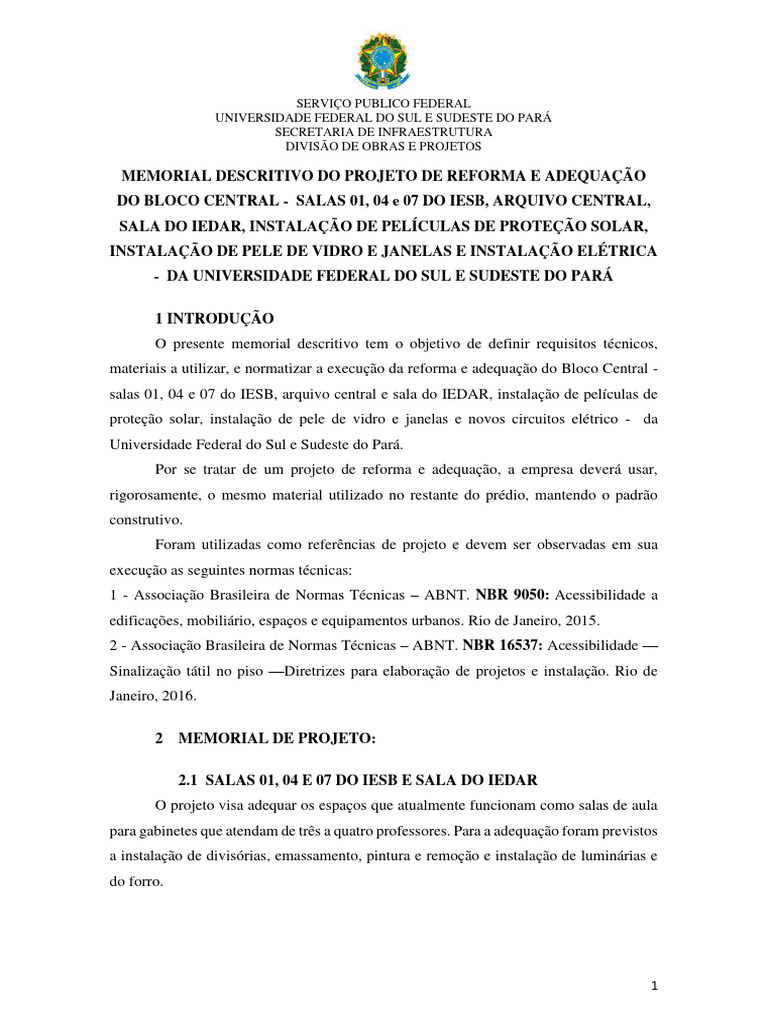 Referência de Modelo de Memorial Descritivo para Reformas | Download ...