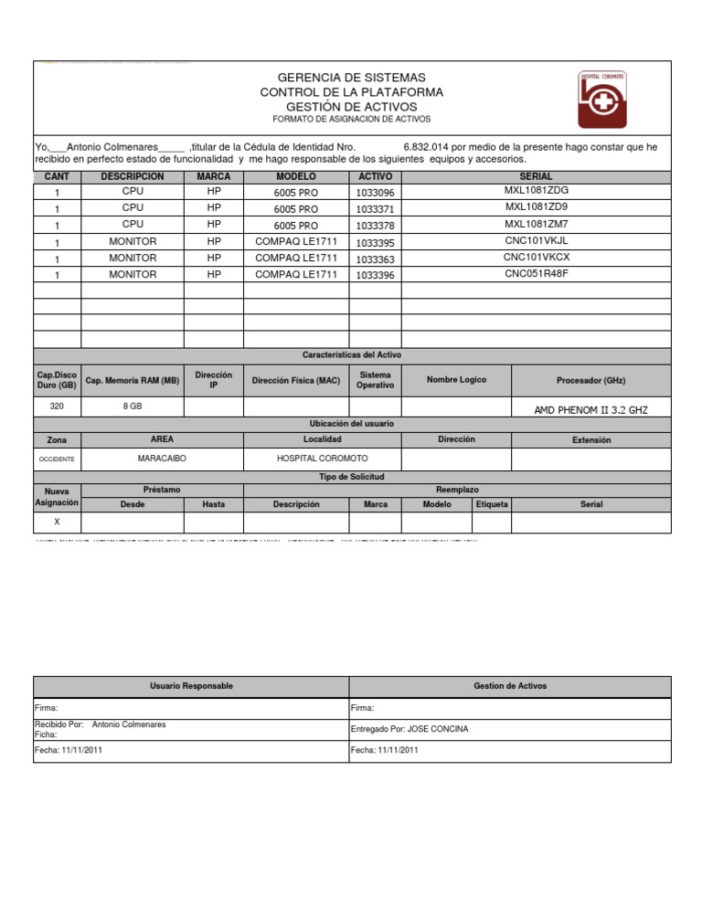 Formato de Acuse de Recibo de Equipos | PDF | Equipo de oficina ...