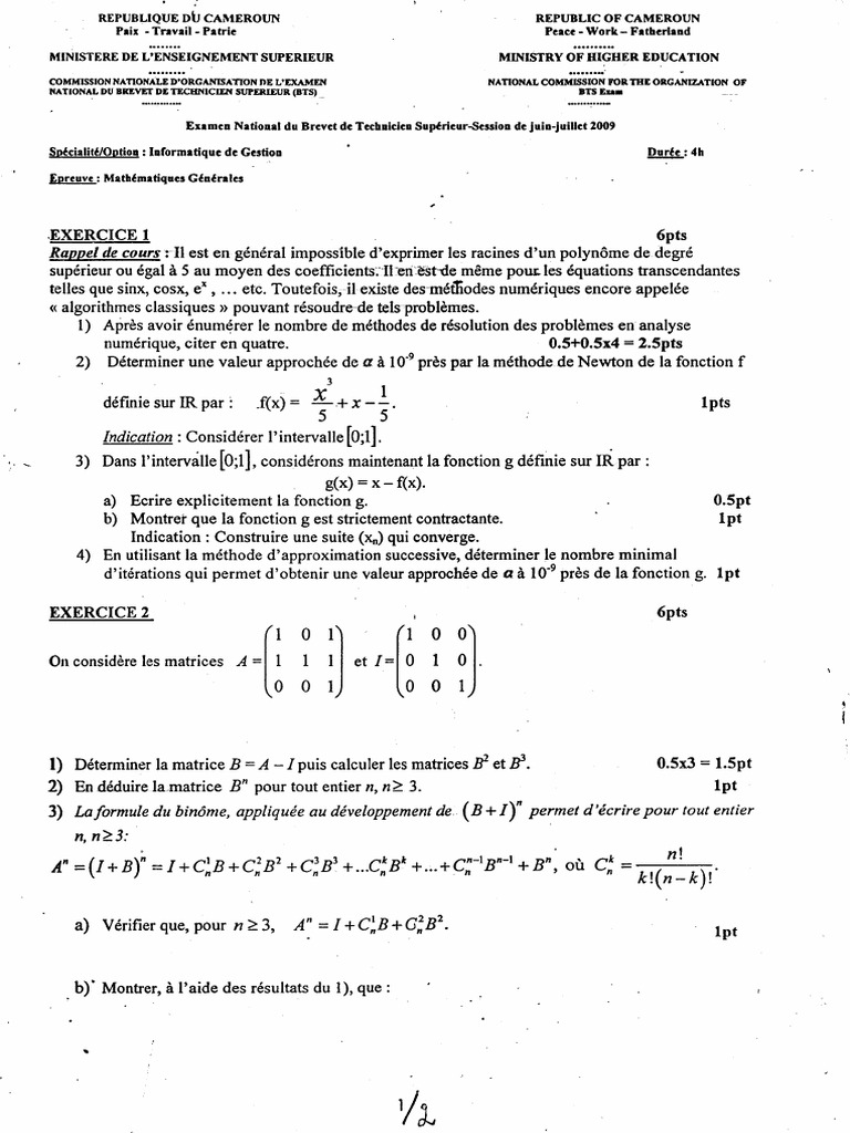 BTS 2009 Maths Géné (IG) | PDF