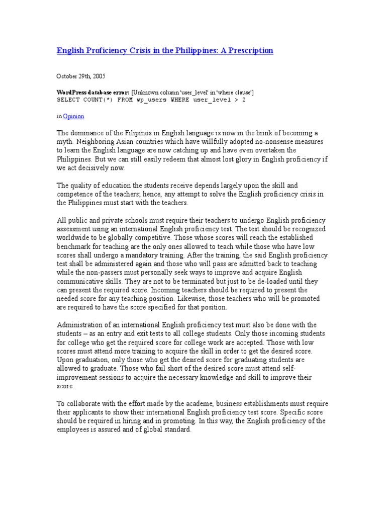 Reviving English Proficiency in the Philippines | PDF | Test ...