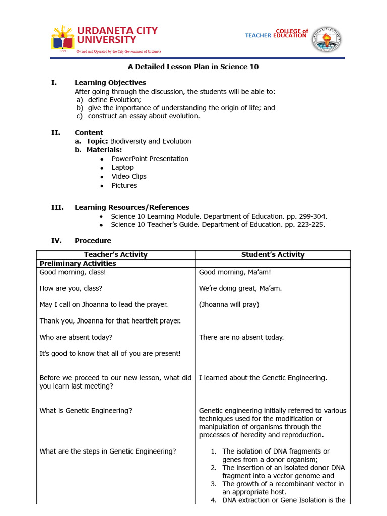 Science 10 Lesson Plan: Evolution & Biodiversity | PDF | Fossil | Tooth