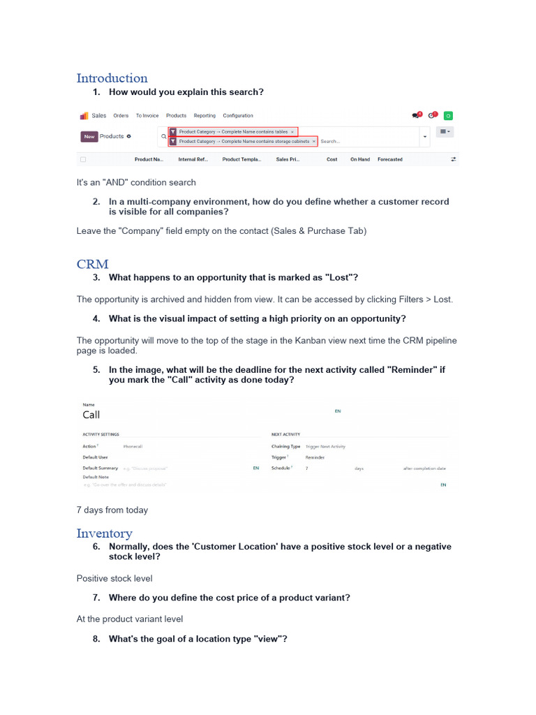 Odoo Certification Sample Test Guide | PDF | Currency | Customer ...