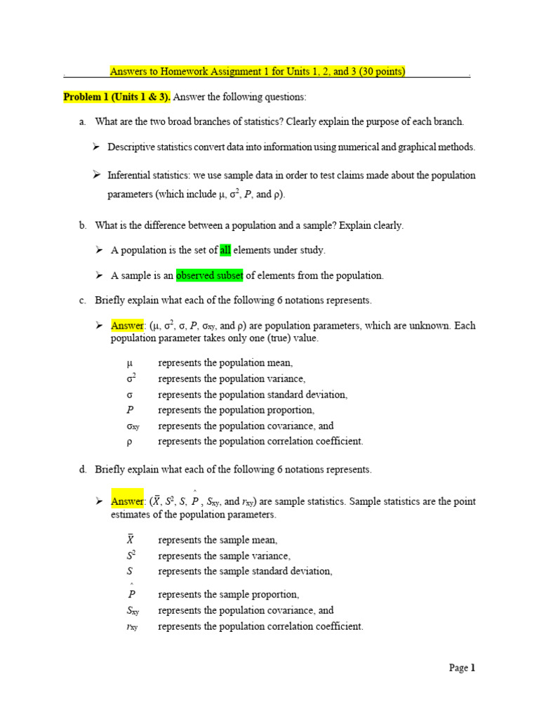 Statistics Homework Solutions | PDF | Statistics | Variance