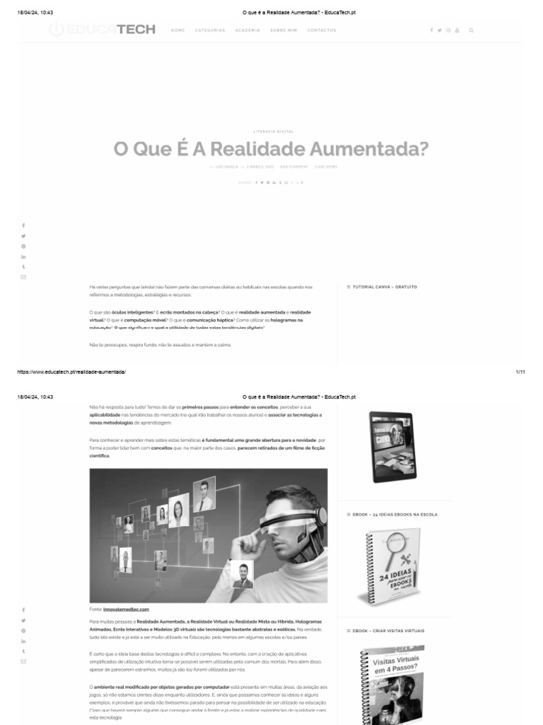 O Que É A Realidade Aumentada - EducaTech - PT | PDF | Realidade aumentada