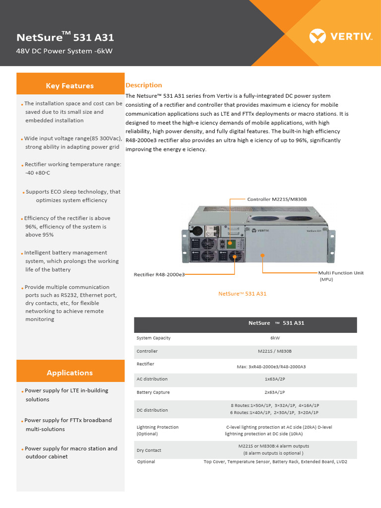 NetSure 531 A31 - Datasheet - v02 | PDF | Rectifier | Power Supply