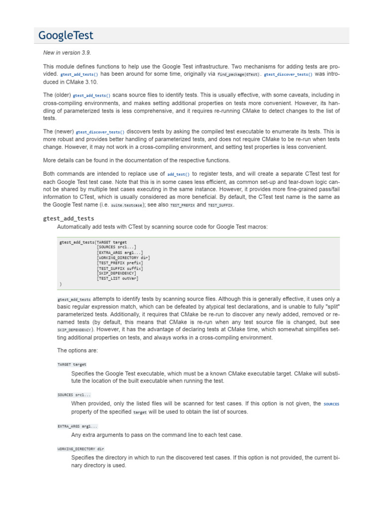 GoogleTest - CMake 3.29.2 Documentation | PDF | Parameter (Computer ...