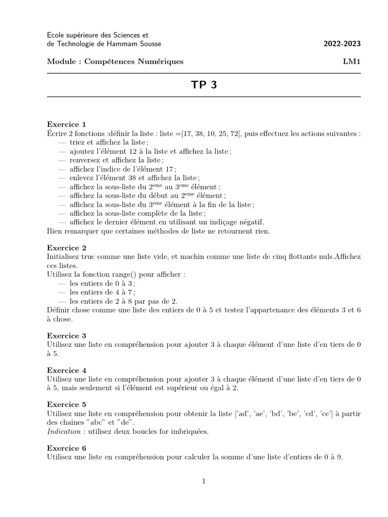 Exercices Python sur les listes et dictionnaires | PDF | Programmation ...