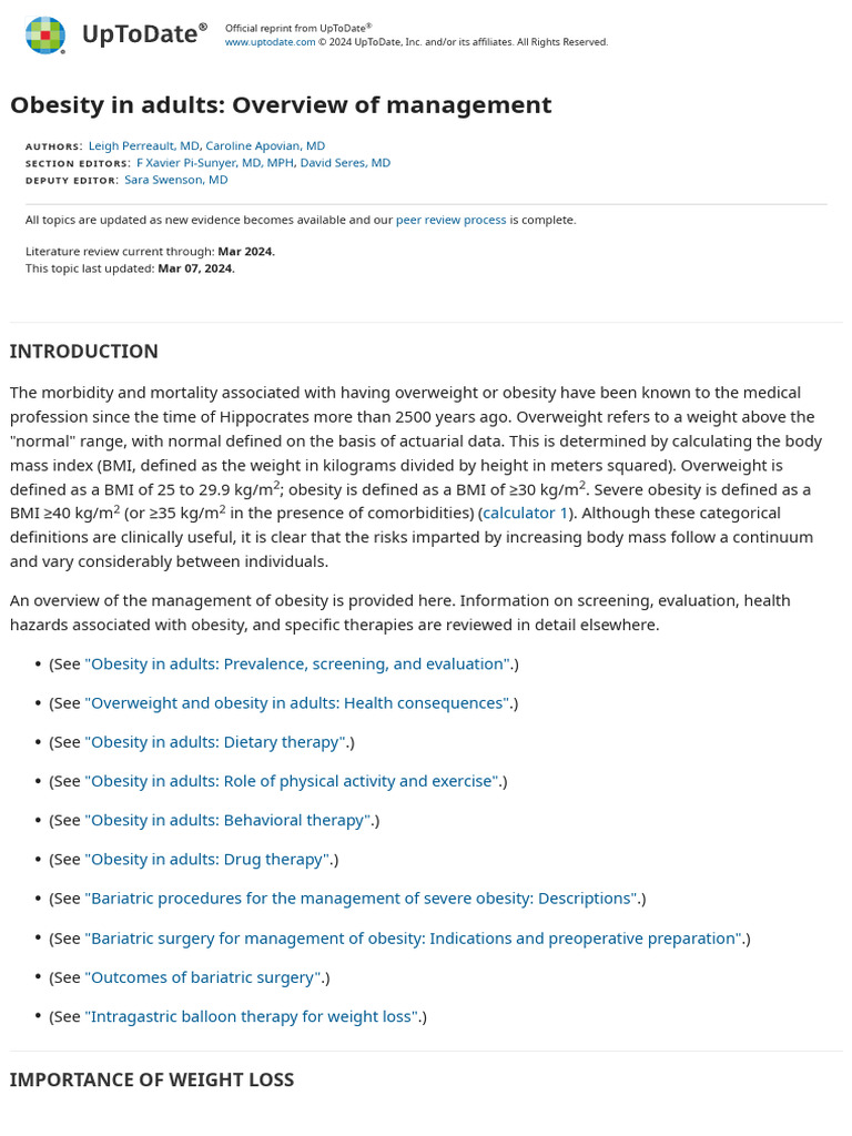 Obesity in Adults - Overview of Management - UpToDate | PDF | Bariatric ...