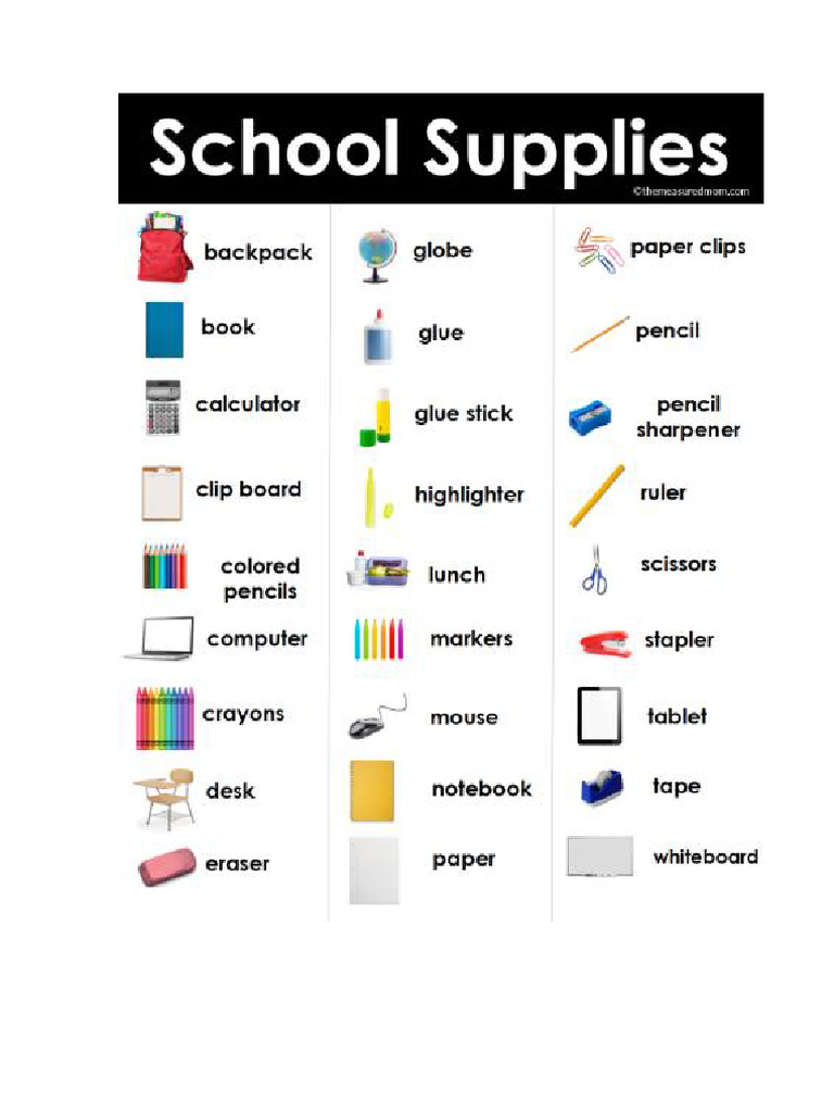 School Supplies Pdf