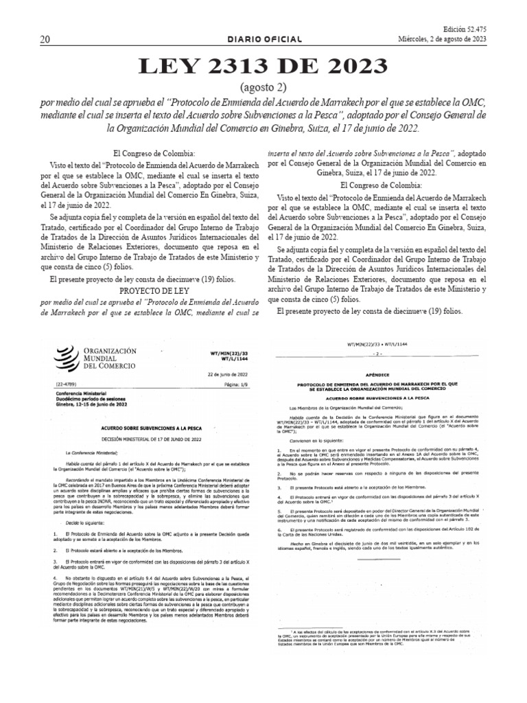 Ley 2313 DE 2023 (Protocolo de enmienda) | PDF | Organización de ...