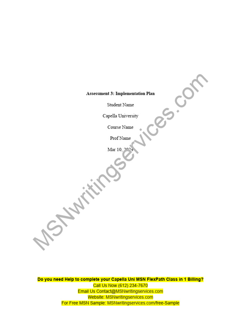 NURS FPX 6214 Assessment 3 Implementation Plan | PDF | Health Care ...