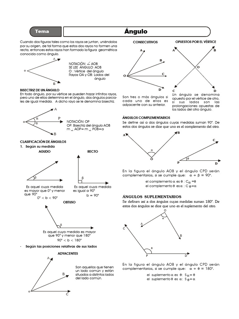 Clasificación y propiedades de ángulos | PDF | Ángulo | Formas geométricas