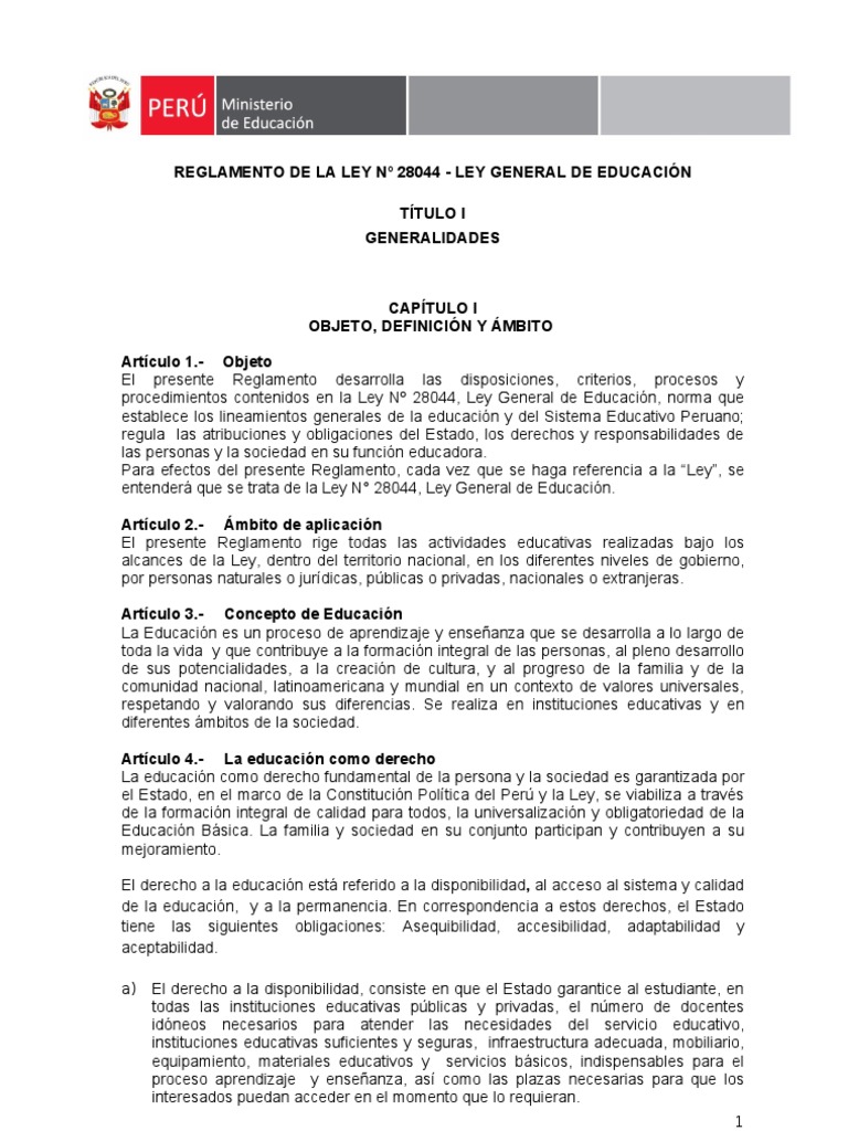 Rgto Ley #28044 Ley General de Educación | PDF | Educación primaria ...