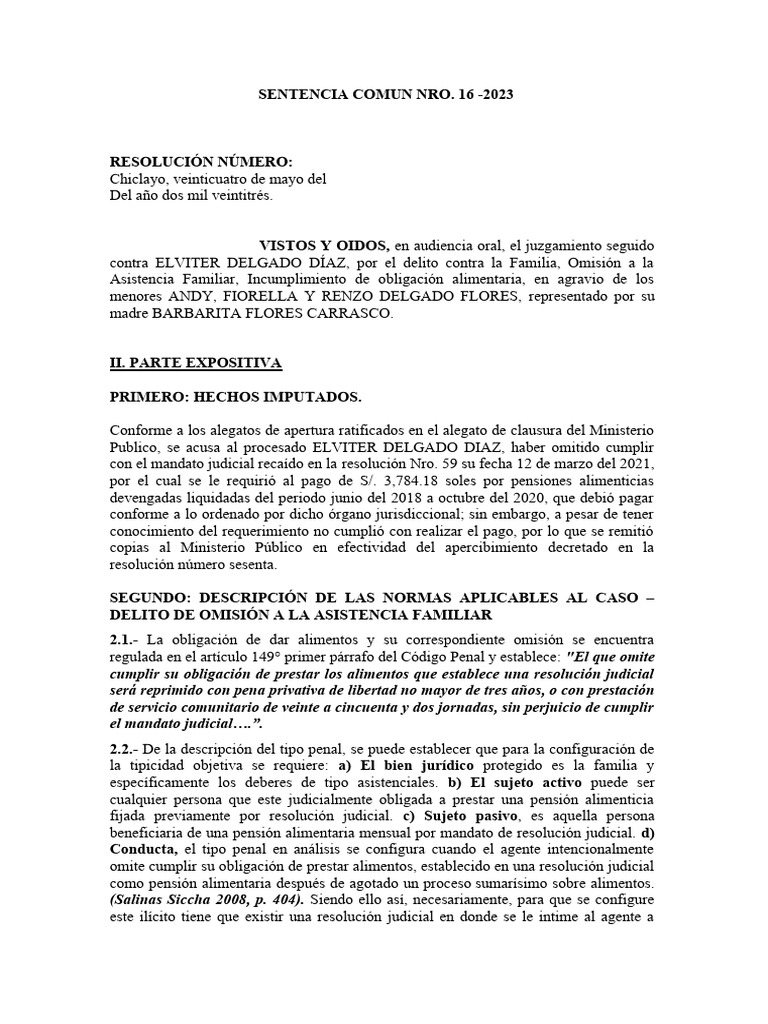 Sentencia Omicion de Alimentos | Descargar gratis PDF | Derecho penal