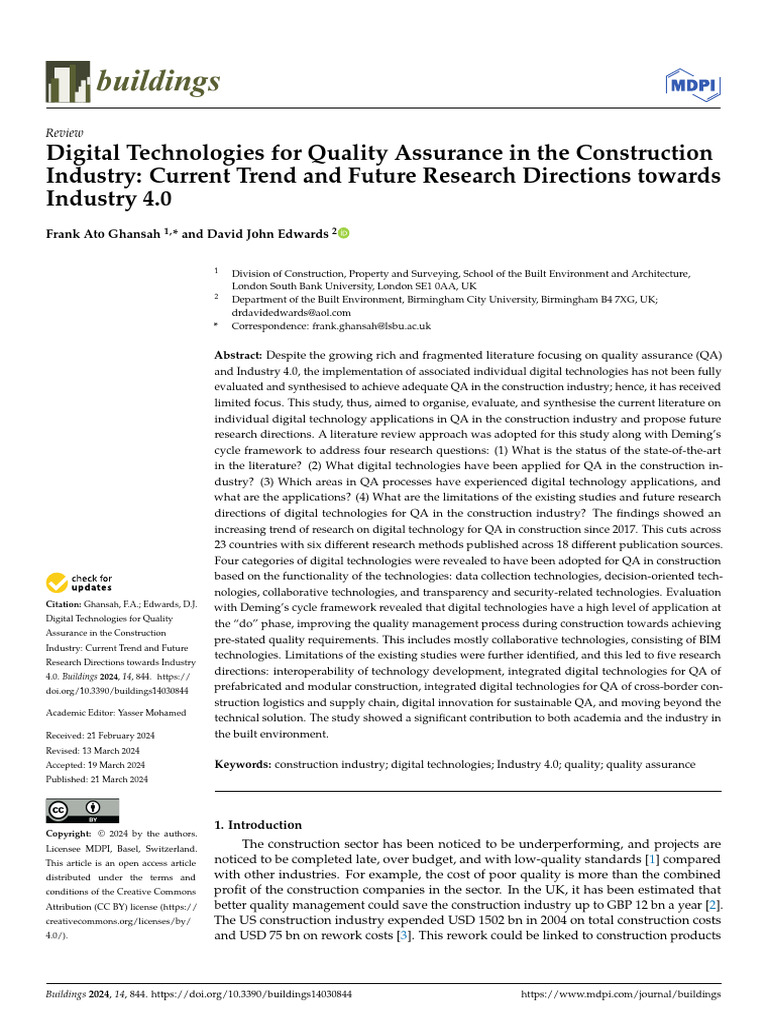 Digital Technologies For Quality Assurance in The | PDF | Quality ...