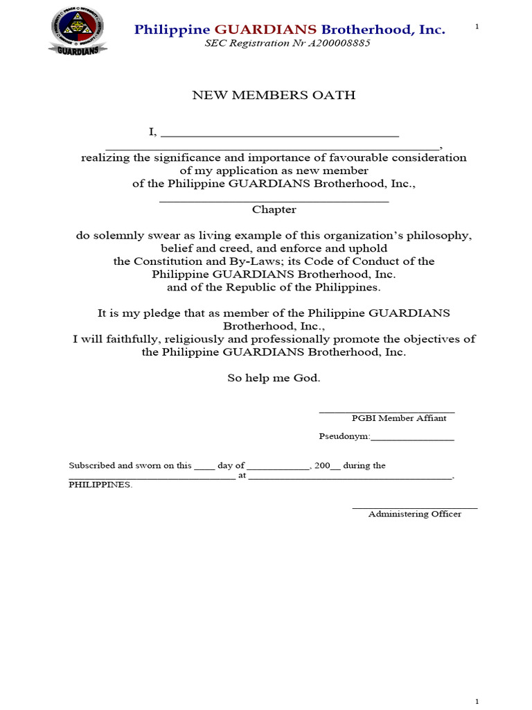 New Members Oath of Guardians Brotherhood | PDF