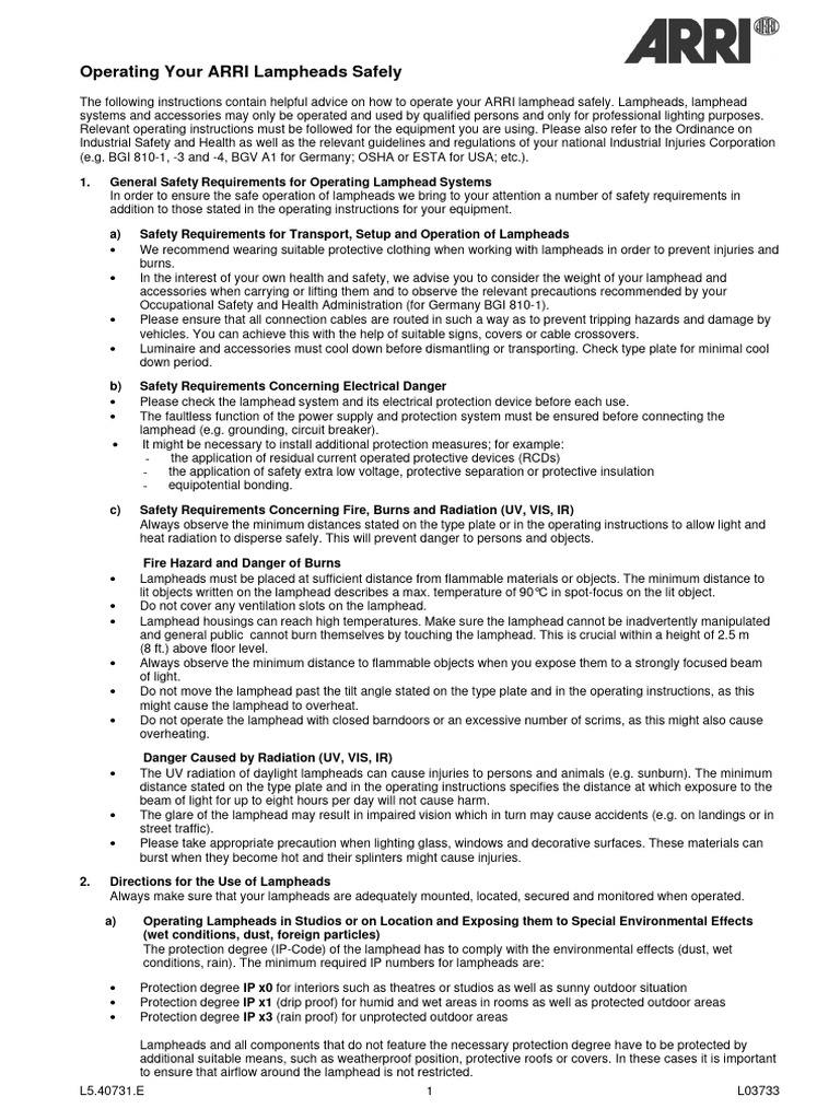 ARRI - Safety Leaflet - DE EN - Feb2021 - L03733 | PDF | Safety ...