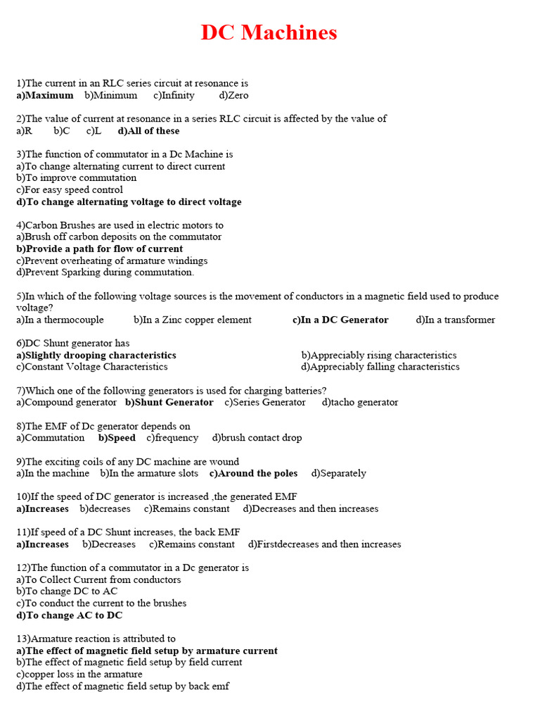 ?AC DC Machines 9 A MCQS | PDF | Electric Generator | Direct Current