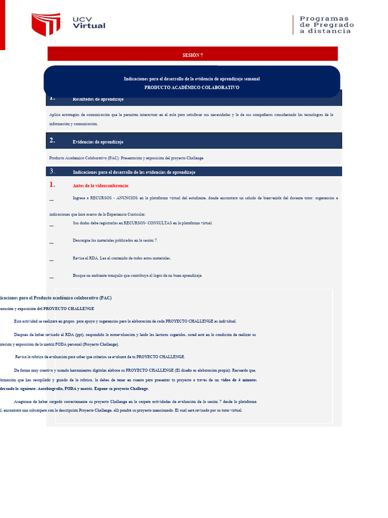 Indicaciones para El Desarrollo de PAC - S7 | PDF | Evaluación ...