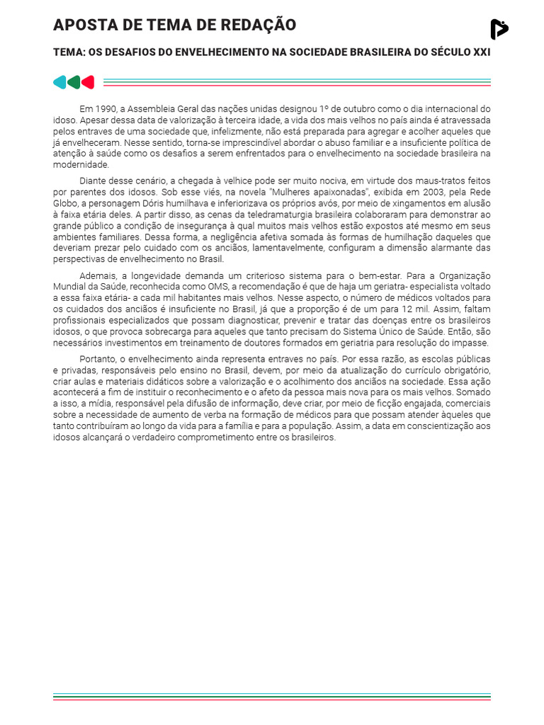 Desafios do Envelhecimento no Brasil | PDF | Terceira idade ...