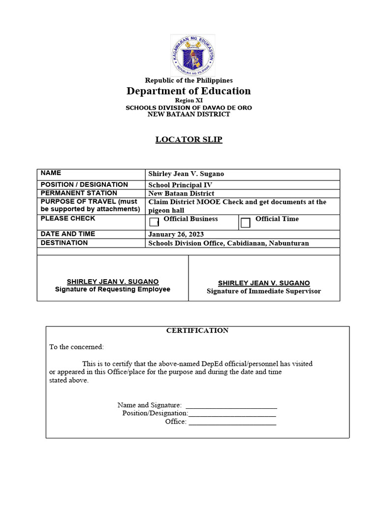 Locator Slip for School Principal Travel | PDF | Government