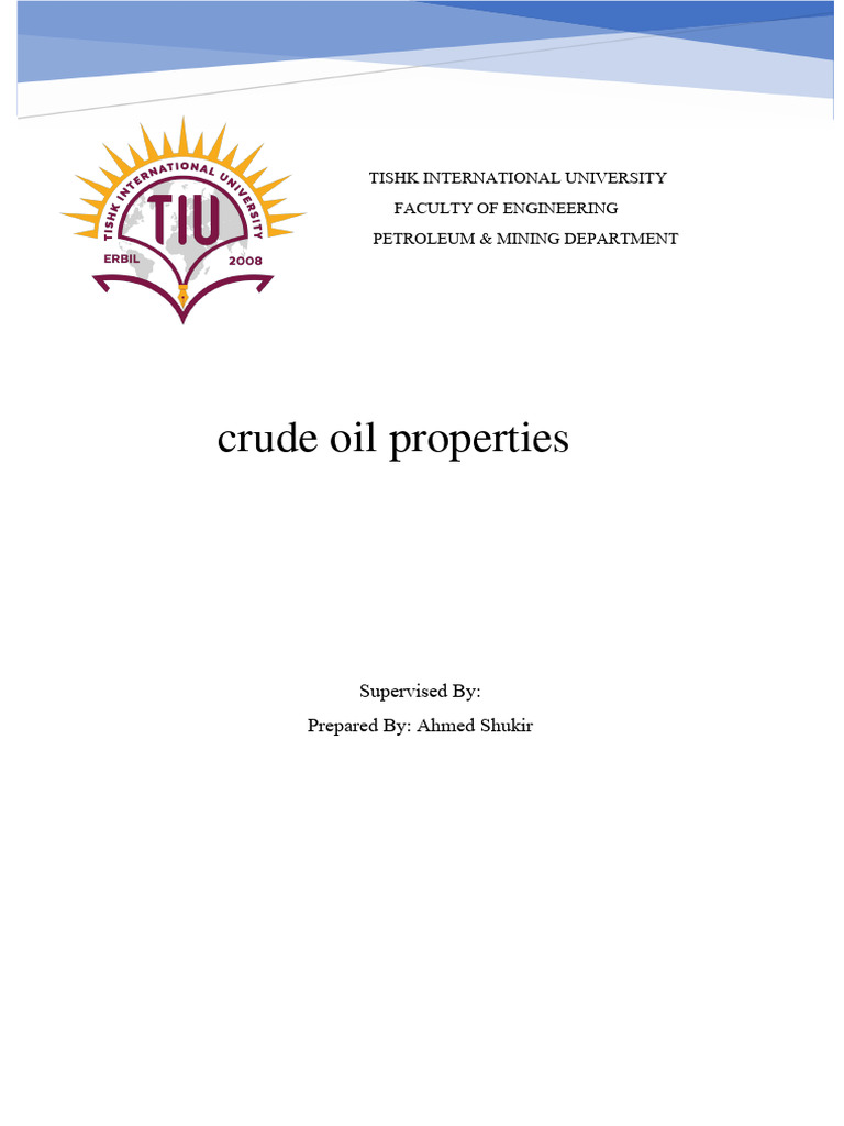 Crude Oil Properties Pdf Petroleum Oil Refinery
