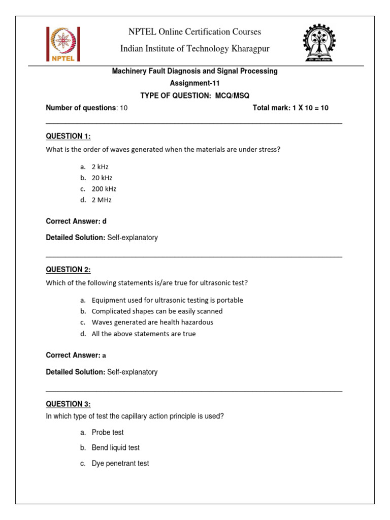 Nptel machinaryfaultanddiagnosis assignment11 pdf ultrasound