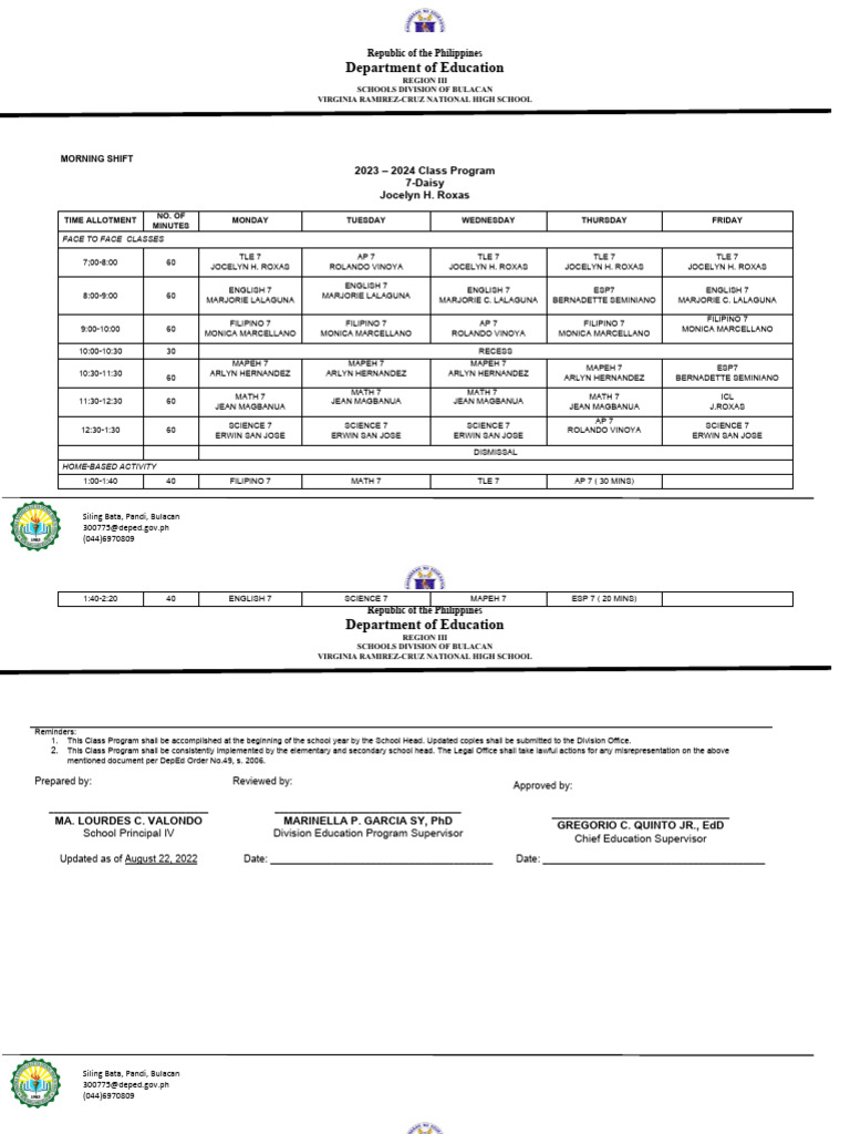 7 DAISY 2023 2024 Individual Class Program | PDF | Government | Philippines