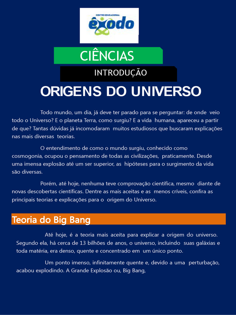 Teorias sobre a Origem do Universo | PDF | Universo | Grande explosão
