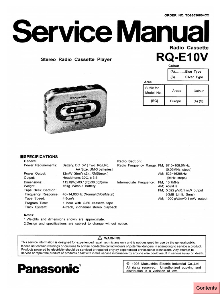 Panasonic Rq-E10v Radio Cassette | PDF