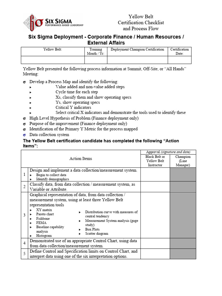 Yellow Belt Certification Checklist and Flow | PDF | Business | Finance ...