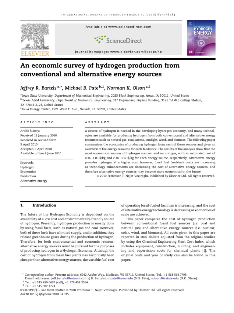 Economic Analysis of Hydrogen Production | PDF | Solar Energy ...