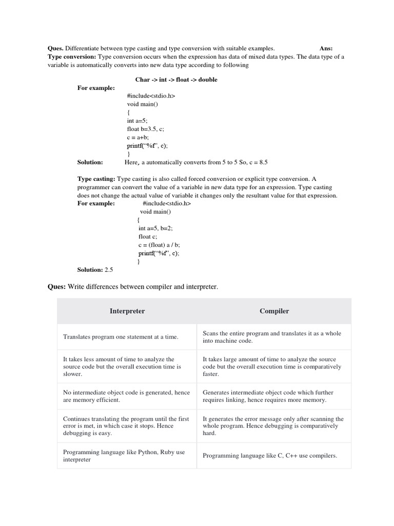 computer science Unit-1_1 Type conversion Vs Type Casting sem1 | PDF ...