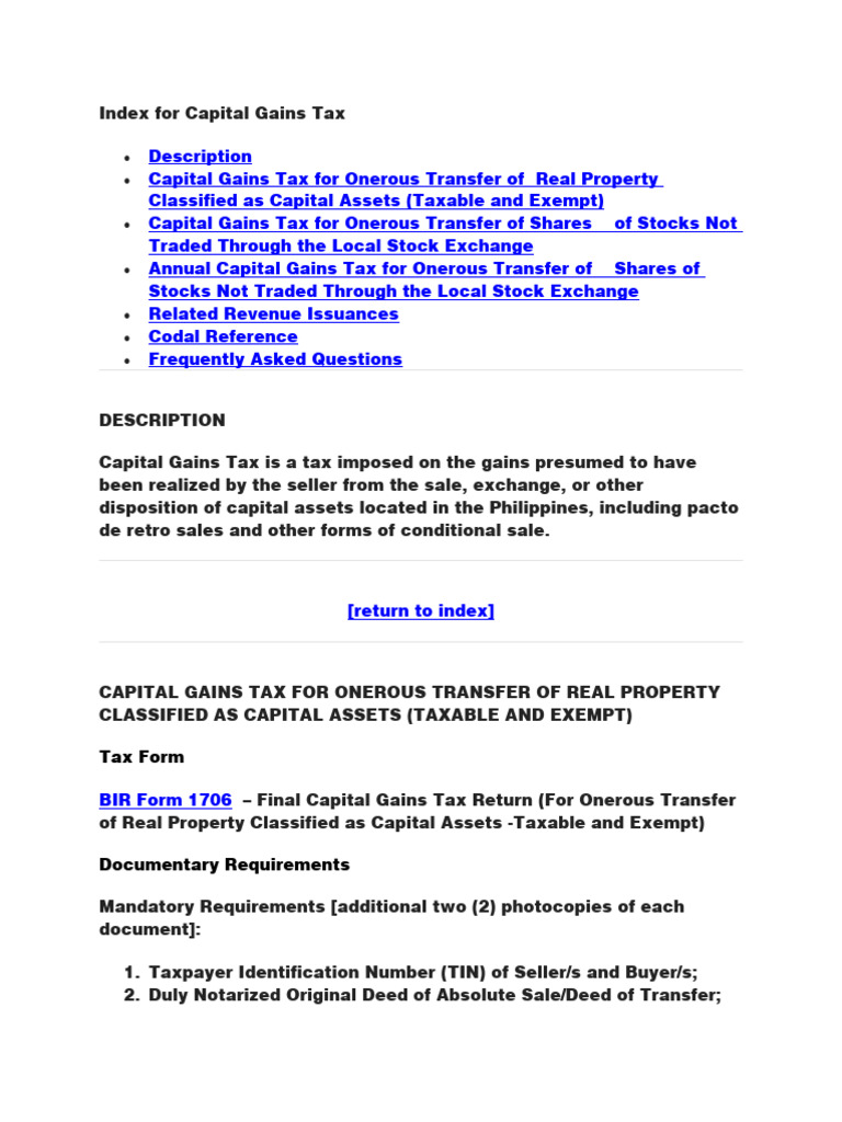 Capital Gains Tax Guide Philippines | PDF | Capital Gains Tax | Taxes