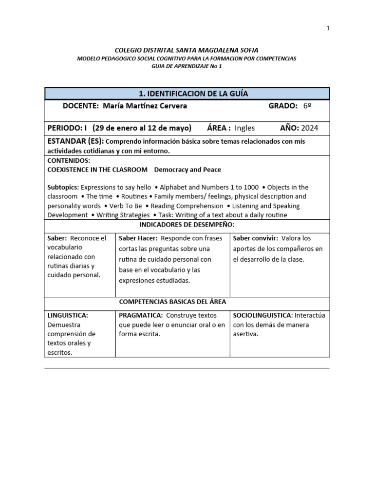 GUIA DE INGLES GRADO 6 -2024 | PDF | Vocabulary | Reading Comprehension