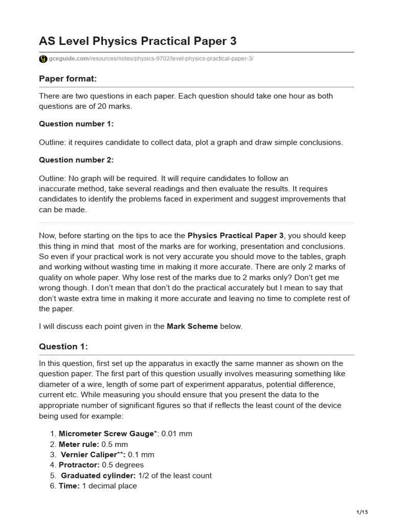 AS Level Physics Practical Paper 3 Guide | PDF | Significant Figures ...