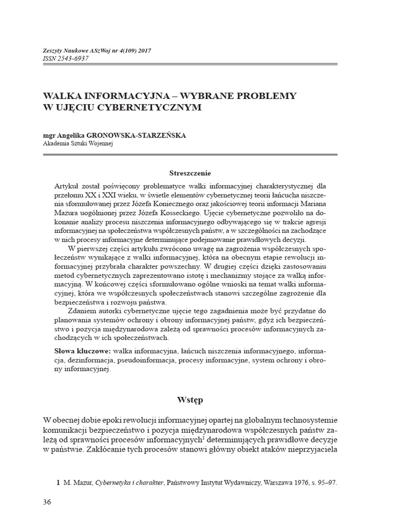 Walka - Informacyjna - Wybrane - Problemy 2 | PDF