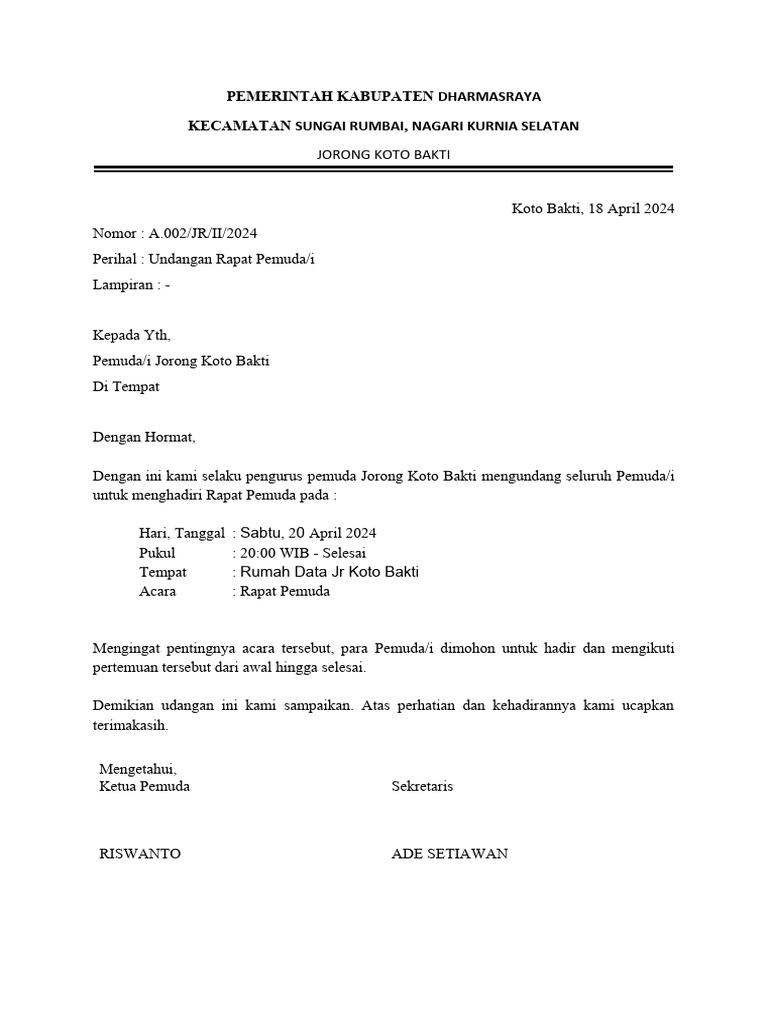 Surat Undangan Rapat Pemuda | PDF
