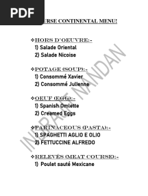 5 Course Continental Menu....