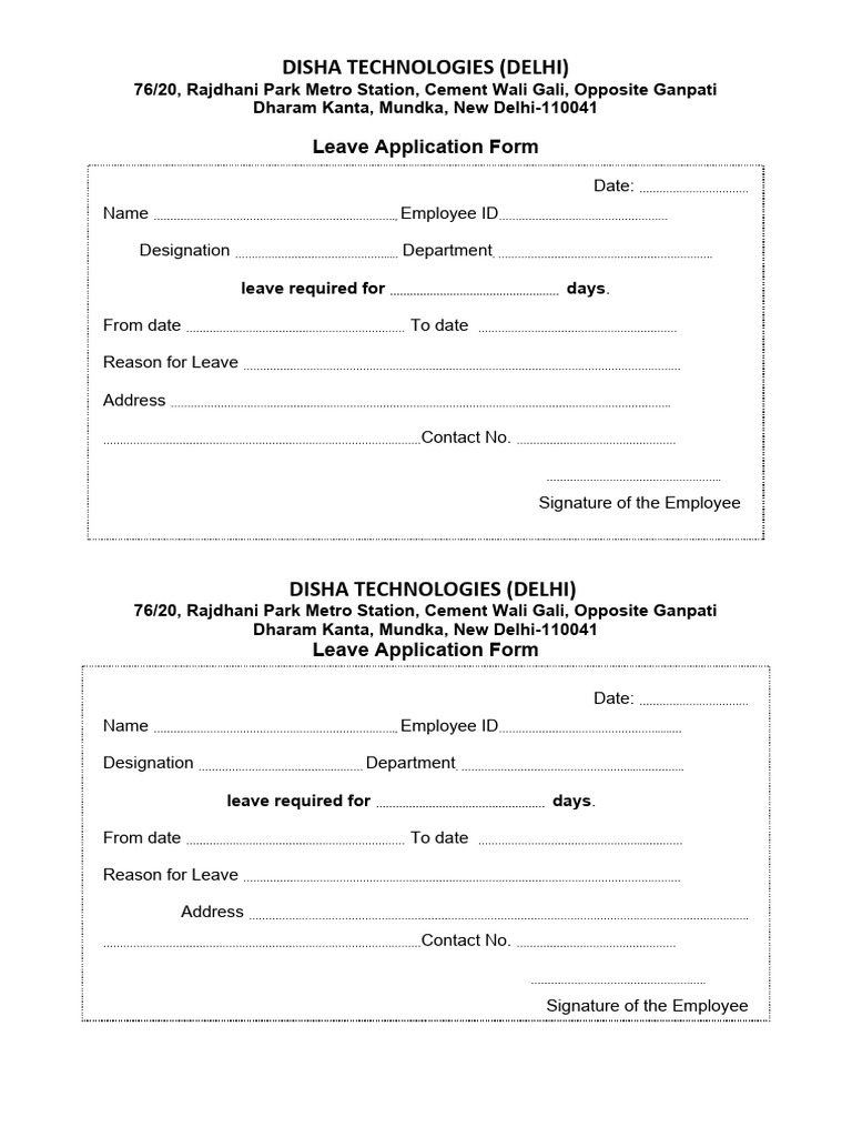 Disha Technologies Leave Application Form | PDF | Computers