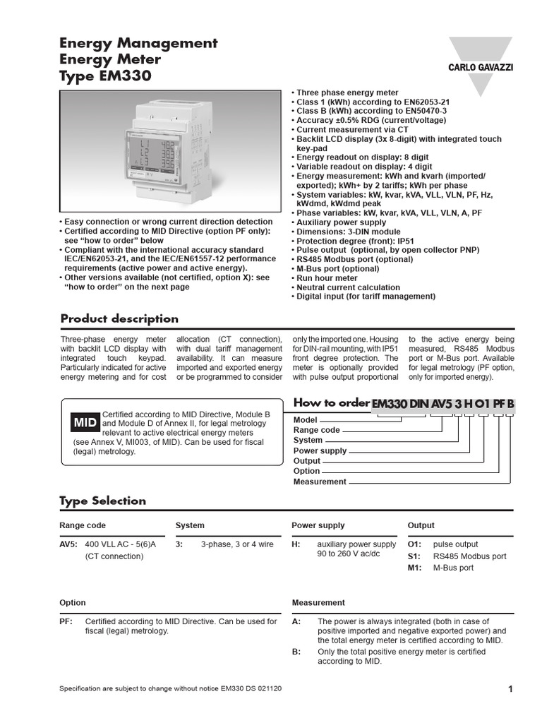 EM330 Three-Phase Energy Meter Guide | PDF | Power Supply | Electricity