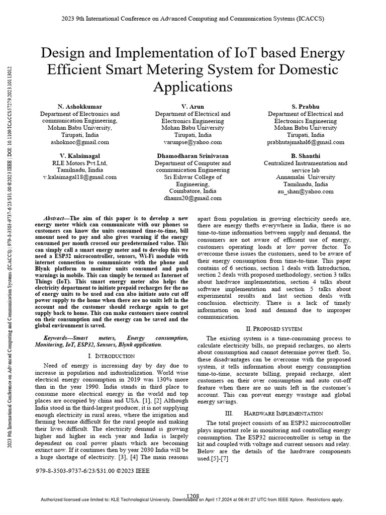 IoT Smart Metering System Design | PDF | Arduino | Internet Of Things